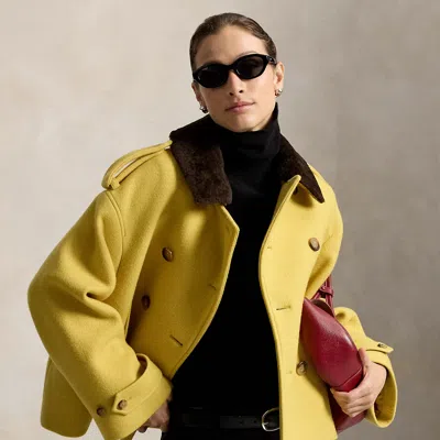 Polo Ralph Lauren Shearling-collar Wool Coat In Yellow
