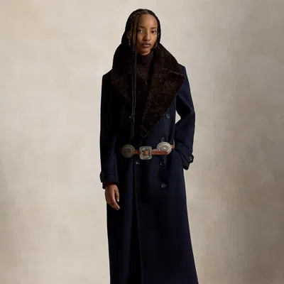 Polo Ralph Lauren Shearling-collar Wool Melton Peacoat In Ink