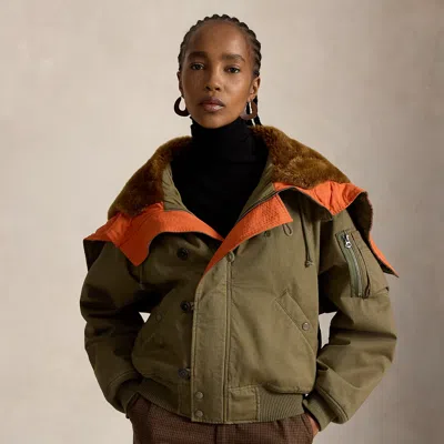 Polo Ralph Lauren Shearling-hood Flight Jacket In Dense Olive