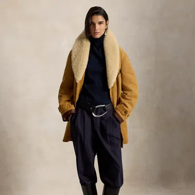 Polo Ralph Lauren Shearling-trim Canvas Ranch Coat In Khaki
