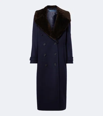 Polo Ralph Lauren Shearling-trimmed Wool Coat In Blue