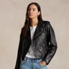 Polo Ralph Lauren Sheepskin Leather Moto Jacket In Black