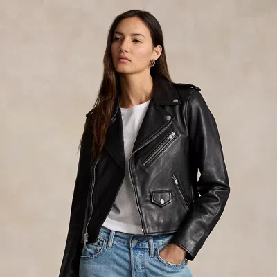 Polo Ralph Lauren Sheepskin Leather Moto Jacket In Black