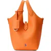 Polo Ralph Lauren Shiny Drum Leather Tote In Orange
