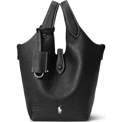 Polo Ralph Lauren Shiny Drum Pebble Leather Crossbody Bag In Black