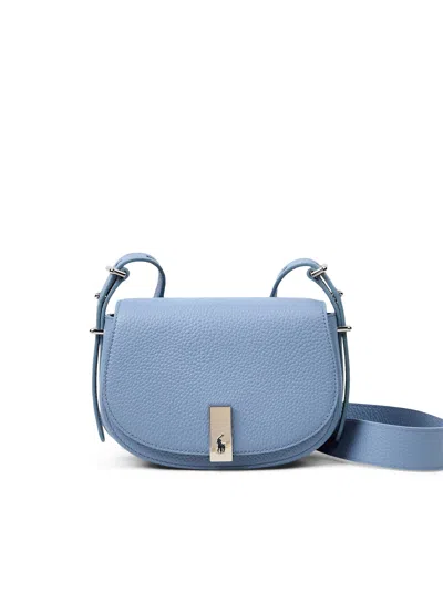 Polo Ralph Lauren Shiny Drum Pebble Saddle Crossbody Bag In Faded Denim