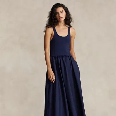 Polo Ralph Lauren Shirred Fit-and-flare Dress In Blue