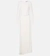 Polo Ralph Lauren Embellished Silk-cashmere Evening Dress In Beige