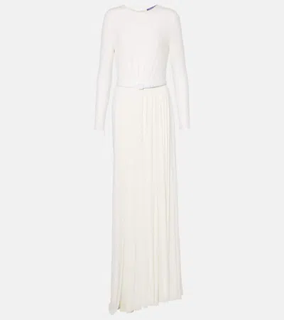 POLO RALPH LAUREN SHIRRED LEATHER-TRIMMED MAXI DRESS