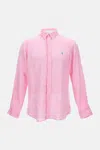 Polo Ralph Lauren Linen Shirt With Logo Embroidery In Pink