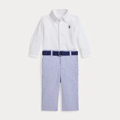 POLO RALPH LAUREN SHIRT, BELT & SEERSUCKER PANT SET