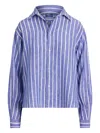 Polo Ralph Lauren Vertical Striped Linen Shirt With Embroidered Logo In Blue