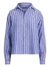 Polo Ralph Lauren Vertical Striped Linen Shirt With Embroidered Logo In Blue