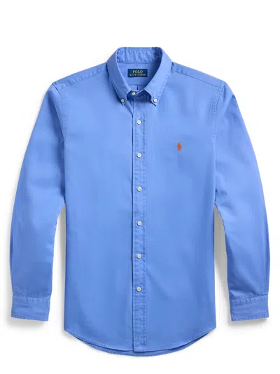 Polo Ralph Lauren Button-down Collar Logo-embroidered Cotton-twill Shirt In Blue