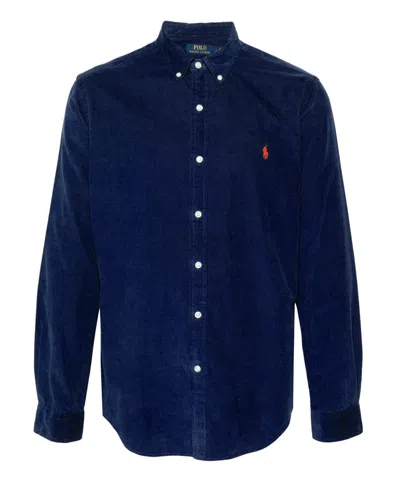Polo Ralph Lauren Collared Tailored Shirt With Curved Hem In Blue