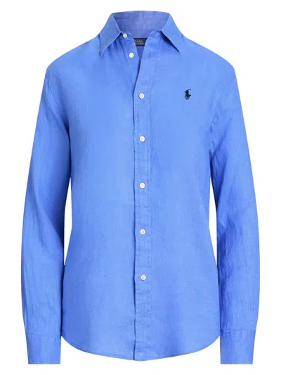 Polo Ralph Lauren Long Sleeve Linen Shirt Harbor Island Blue For Women