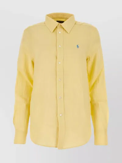 Polo Ralph Lauren Shirt Linen Button-down Collar In Yellow