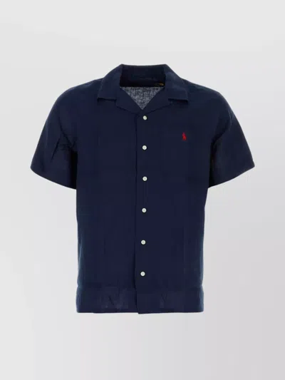 Polo Ralph Lauren Shirt Linen Button-down Collar Short Sleeves In Blue