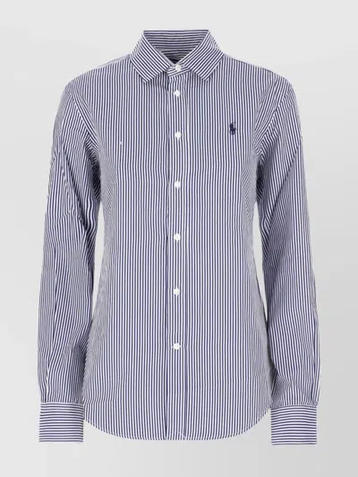 Polo Ralph Lauren Shirt Long Sleeves Striped Pattern In White/fall Royal