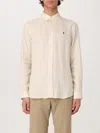 Polo Ralph Lauren Fitted Linen Shirt Collar Buttoned In Beige