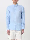 Polo Ralph Lauren Geometric Oxford Mesh Long Sleeve Shirt In Harbor Island Blue