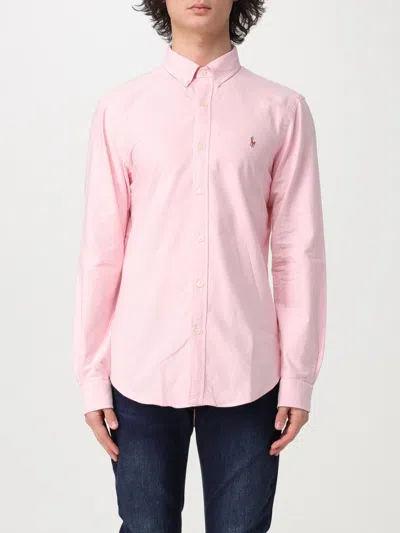 Polo Ralph Lauren Slim Fit Hopsack Cotton Shirt With Button-down Collar In Pink