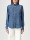 Polo Ralph Lauren Blue Shirt With Classic Collar And Pony Embroidery On The Front In Denim Woman In Blue