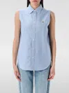 Polo Ralph Lauren Oxford Sleeveless Shirt Curved Hemline In Gnawed Blue