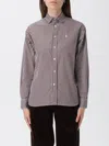 Polo Ralph Lauren Striped Cotton Poplin Blouse With Pointed Collar And Iconic Logo In Brown
