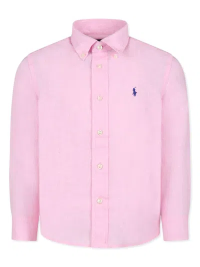 Polo Ralph Lauren Kids' Shirt With Buttons And Logo In Pink