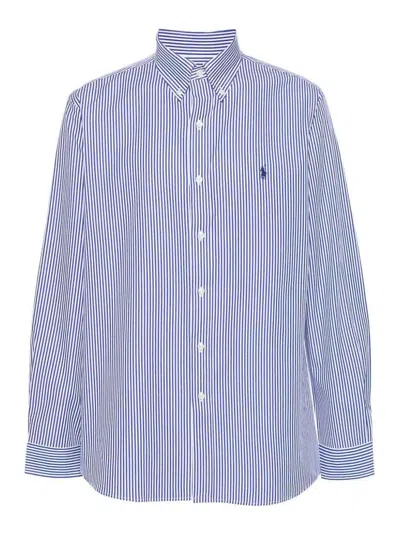 Polo Ralph Lauren Slim Fit Striped Shirt With Button-down Collar In Blue