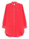 Polo Ralph Lauren Red Cotton Linen Blended Long Shirt With Logo