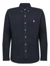 Polo Ralph Lauren Navy Blue Stretch-cotton Button-down Shirt With Signature Motif In Black
