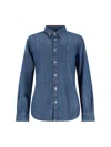 Polo Ralph Lauren Blue Shirt With Classic Collar And Pony Embroidery On The Front In Denim Woman
