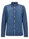 Polo Ralph Lauren Blue Shirt With Classic Collar And Pony Embroidery On The Front In Denim Woman In Blue