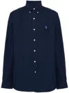 Polo Ralph Lauren Blue Shirt With Button-down Collar And Pony Embroidery On The Front In Blue