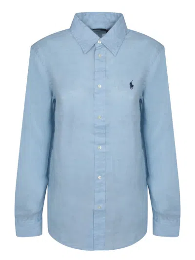 Polo Ralph Lauren Relaxed-fit Short Shirt In Light Blue Linen