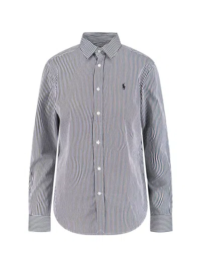 Polo Ralph Lauren Logo Striped Shirt In Gray