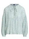 Polo Ralph Lauren Womens 1874 Summer Daisy Floral Balloon-sleeves Cotton-poplin Blouse In Green