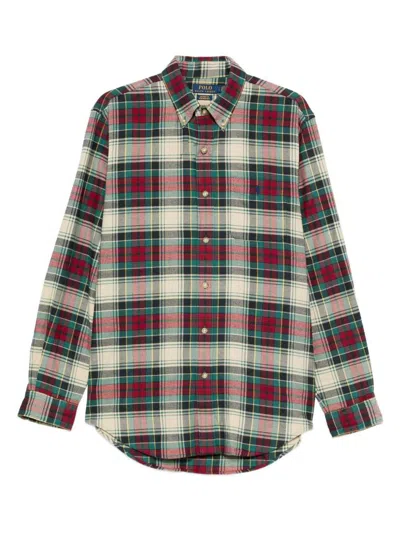 POLO RALPH LAUREN POLO RALPH LAUREN PLAID COTTON SHIRT IN RED, GREEN AND BEIGE