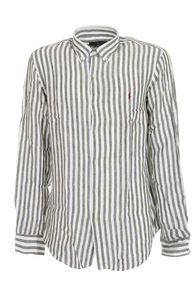 Polo Ralph Lauren Classic Striped Shirt In White And Green