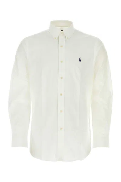 Polo Ralph Lauren Long-sleeve Button-up Shirt With Pointed Collar And Embroidered Logo In Neutral