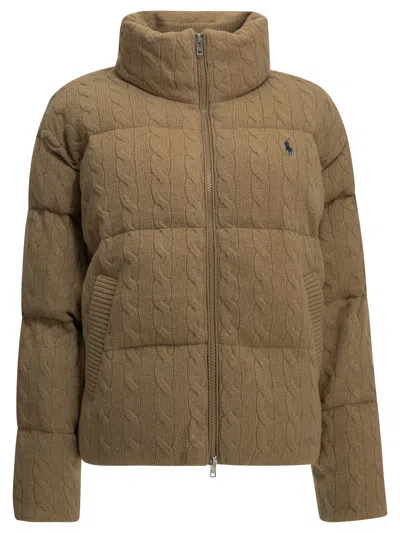 Polo Ralph Lauren Short Down Jacket Made Of Wool And Cashmere Knit In Green