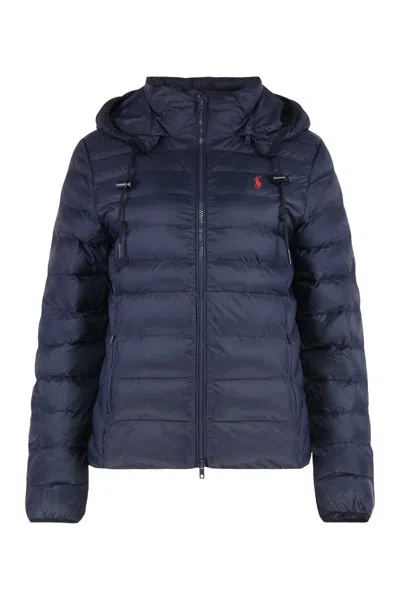 Polo Ralph Lauren Short Down Jacket With Hood In Blue