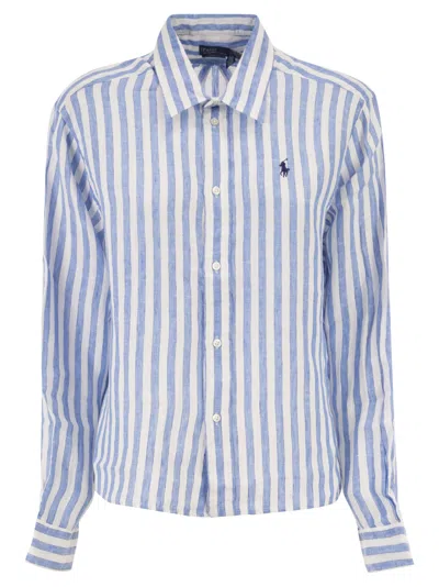 Polo Ralph Lauren Short, Loose Fitting Linen Shirt In Blue