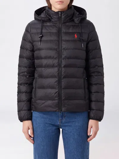 Polo Ralph Lauren Short Nylon Hooded Puffer Jacket With Embroidered Pony Logo In Black