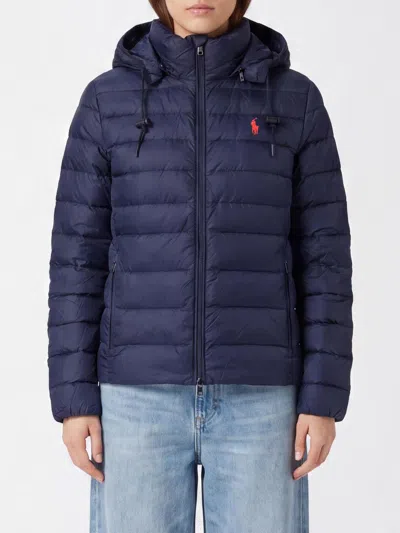 Polo Ralph Lauren Short Nylon Hooded Puffer Jacket With Embroidered Pony Logo In Blue