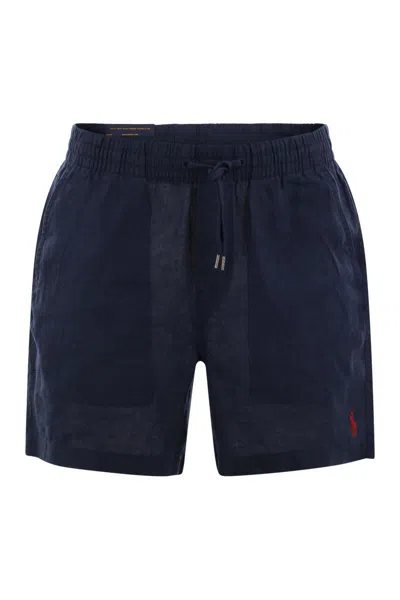 Polo Ralph Lauren Short Prepster Linen Polo 15.2 Cm In Blue