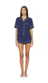 Polo Ralph Lauren Short-sleeve Piped-trim Pyjama Set In Blue