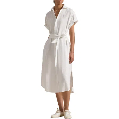 Polo Ralph Lauren Short Sleeve Belted Linen Shirtdress In White